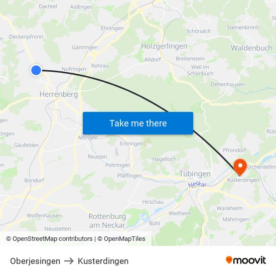 Oberjesingen to Kusterdingen map