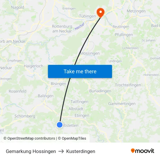 Gemarkung Hossingen to Kusterdingen map
