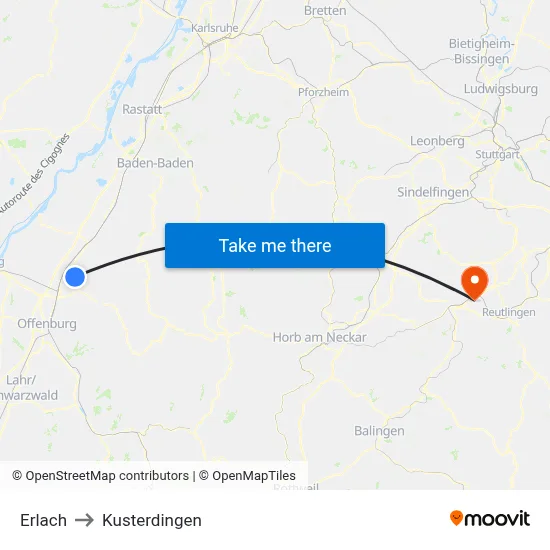 Erlach to Kusterdingen map