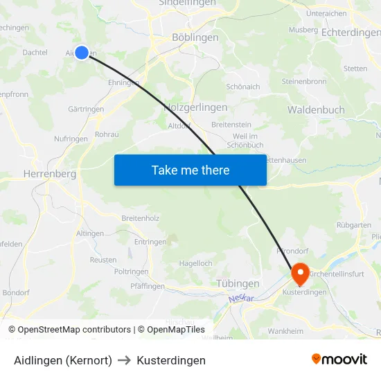 Aidlingen (Kernort) to Kusterdingen map