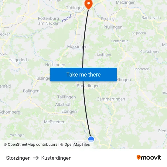 Storzingen to Kusterdingen map