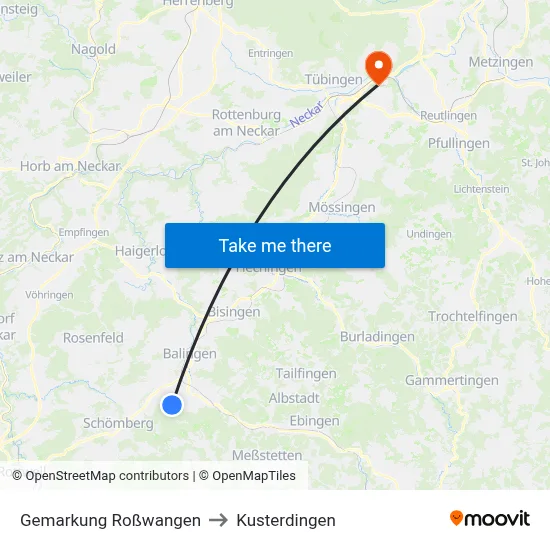 Gemarkung Roßwangen to Kusterdingen map