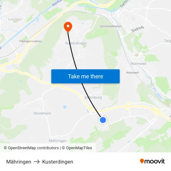 Mähringen to Kusterdingen map
