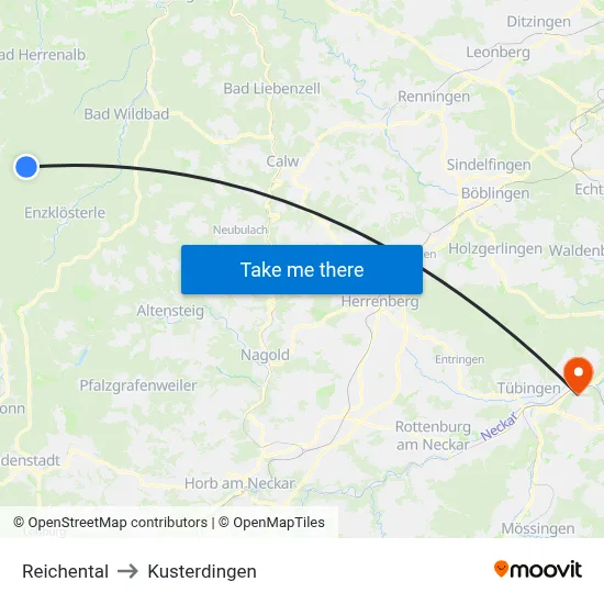 Reichental to Kusterdingen map