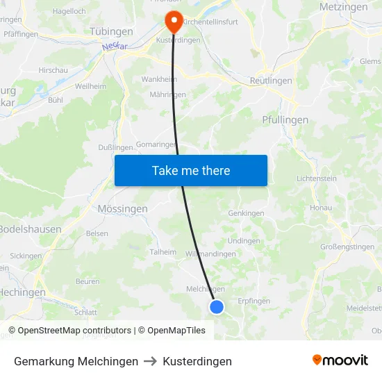 Gemarkung Melchingen to Kusterdingen map