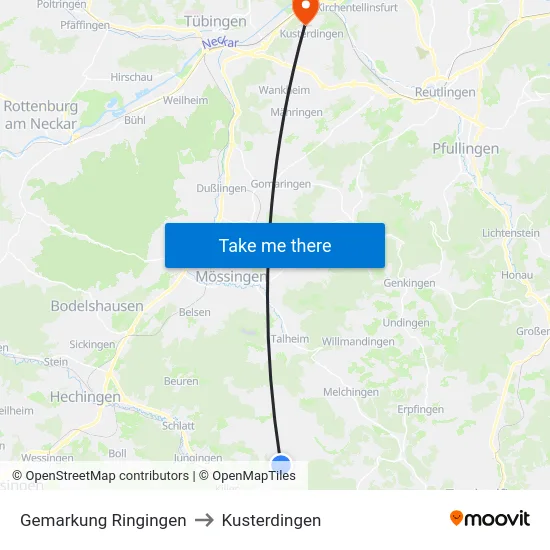 Gemarkung Ringingen to Kusterdingen map