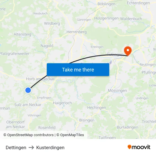 Dettingen to Kusterdingen map