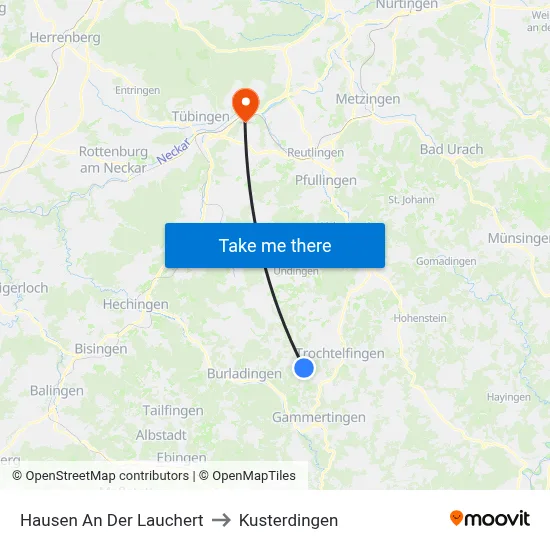 Hausen An Der Lauchert to Kusterdingen map