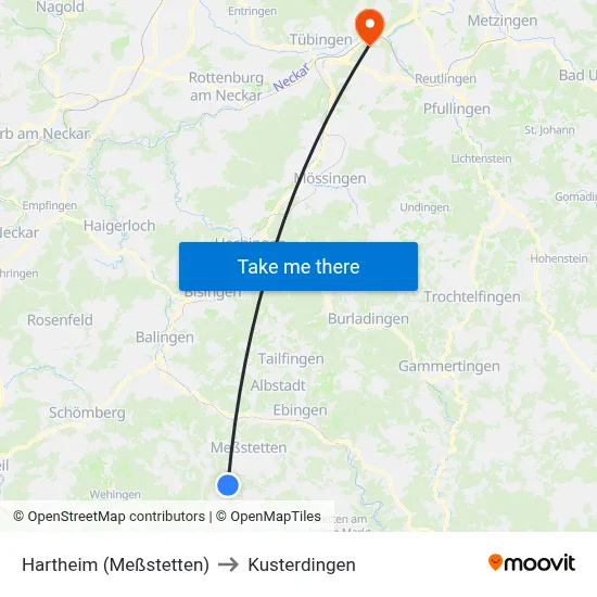 Hartheim (Meßstetten) to Kusterdingen map