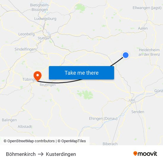 Böhmenkirch to Kusterdingen map