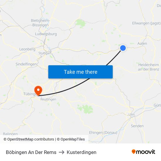 Böbingen An Der Rems to Kusterdingen map