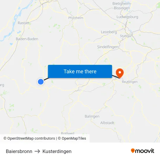 Baiersbronn to Kusterdingen map