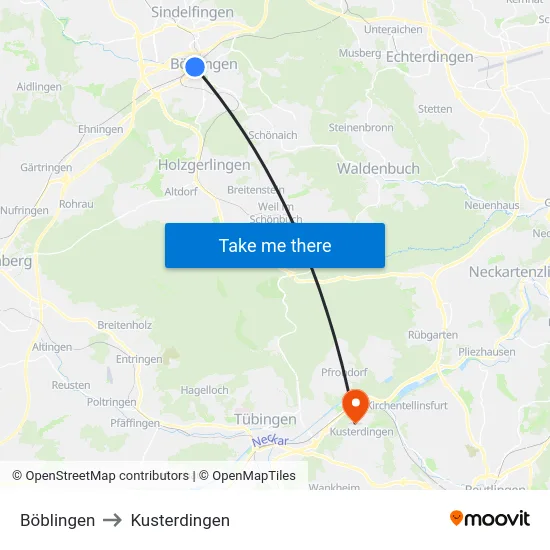 Böblingen to Kusterdingen map