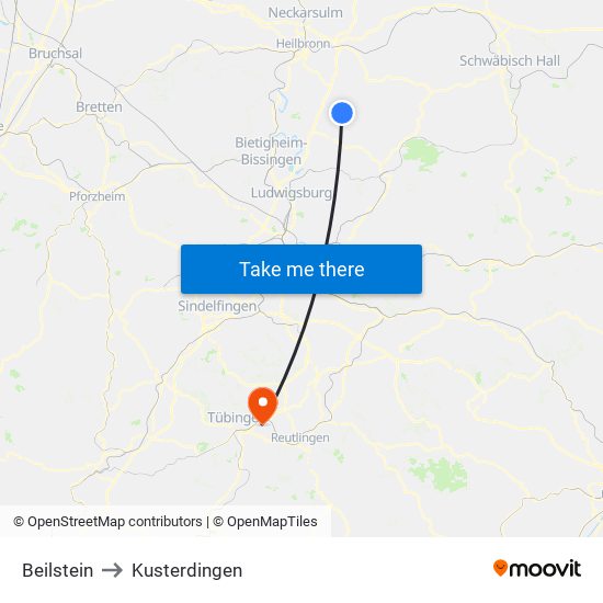 Beilstein to Kusterdingen map