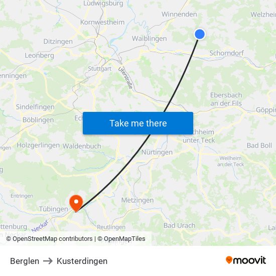 Berglen to Kusterdingen map