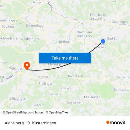 Aichelberg to Kusterdingen map