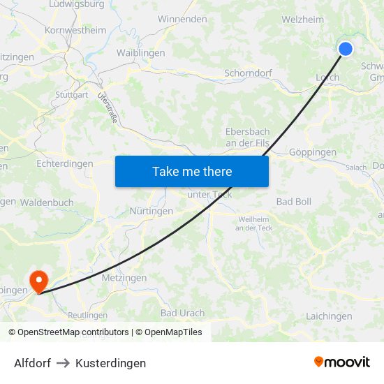 Alfdorf to Kusterdingen map