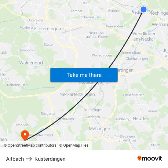 Altbach to Kusterdingen map