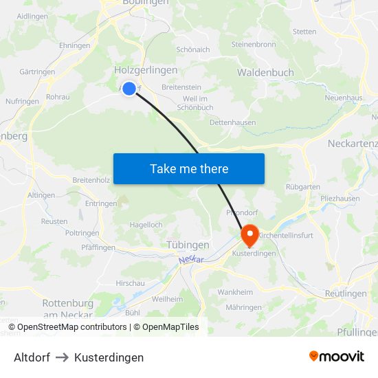 Altdorf to Kusterdingen map