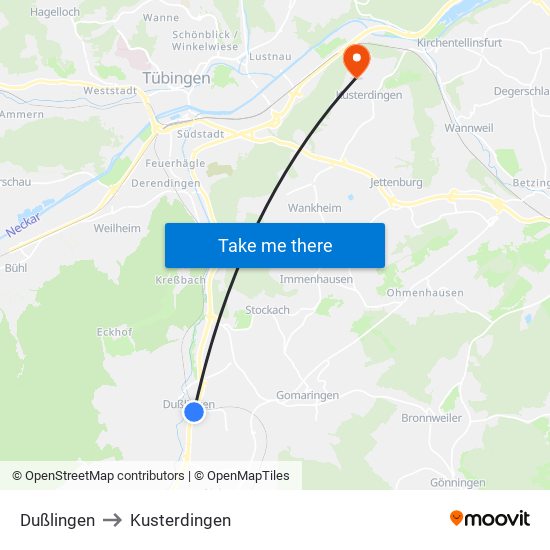 Dußlingen to Kusterdingen map