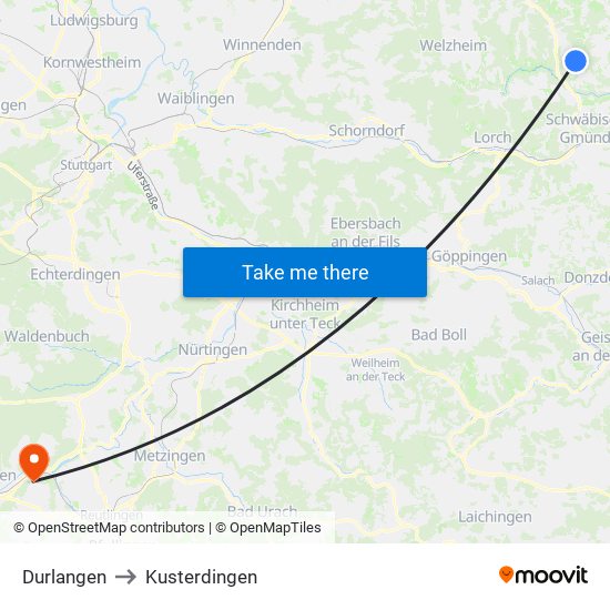 Durlangen to Kusterdingen map