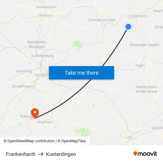 Frankenhardt to Kusterdingen map