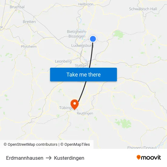 Erdmannhausen to Kusterdingen map