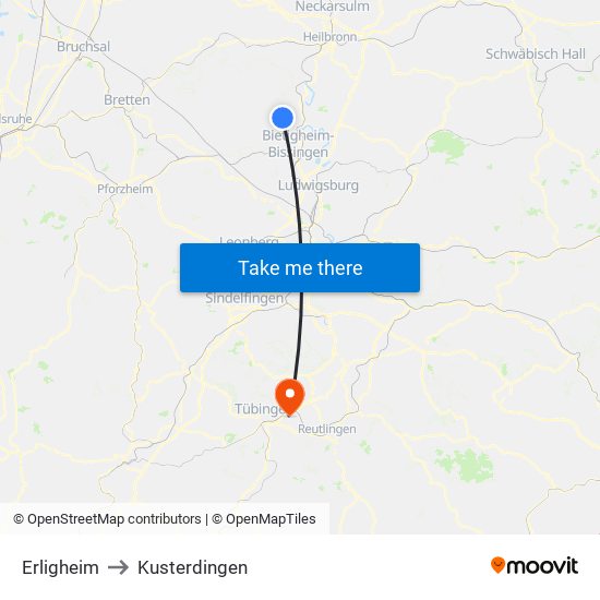 Erligheim to Kusterdingen map