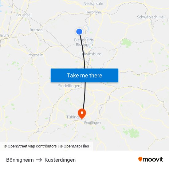 Bönnigheim to Kusterdingen map