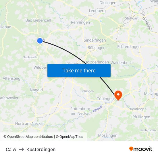 Calw to Kusterdingen map