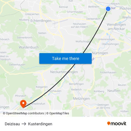 Deizisau to Kusterdingen map