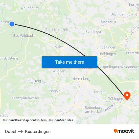 Dobel to Kusterdingen map