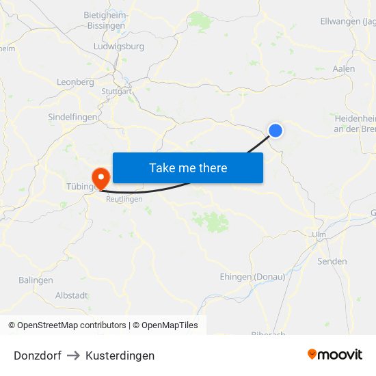Donzdorf to Kusterdingen map