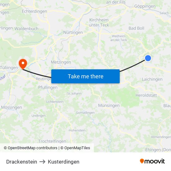 Drackenstein to Kusterdingen map
