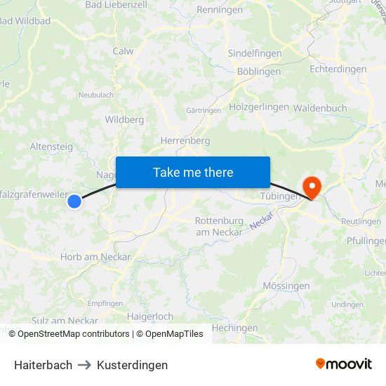 Haiterbach to Kusterdingen map