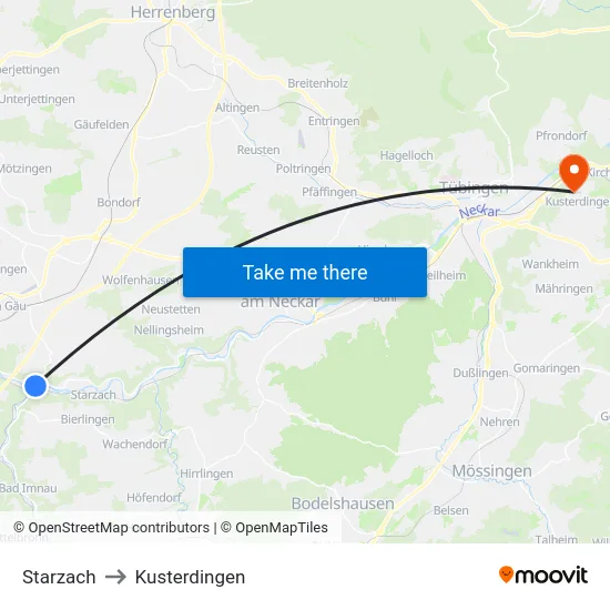 Starzach to Kusterdingen map