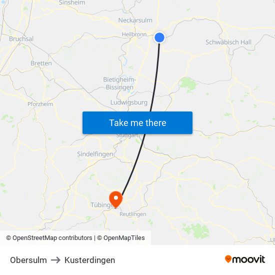 Obersulm to Kusterdingen map