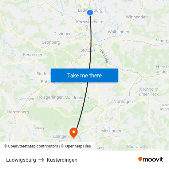 Ludwigsburg to Kusterdingen map