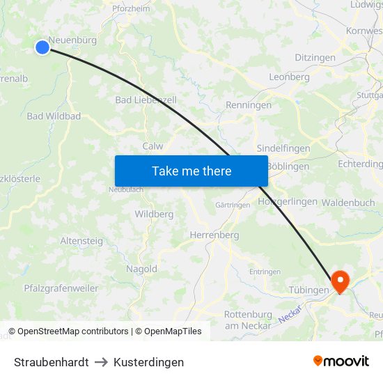 Straubenhardt to Kusterdingen map