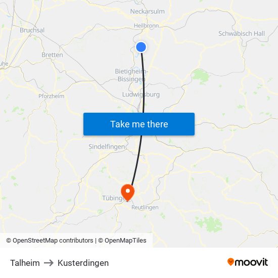 Talheim to Kusterdingen map