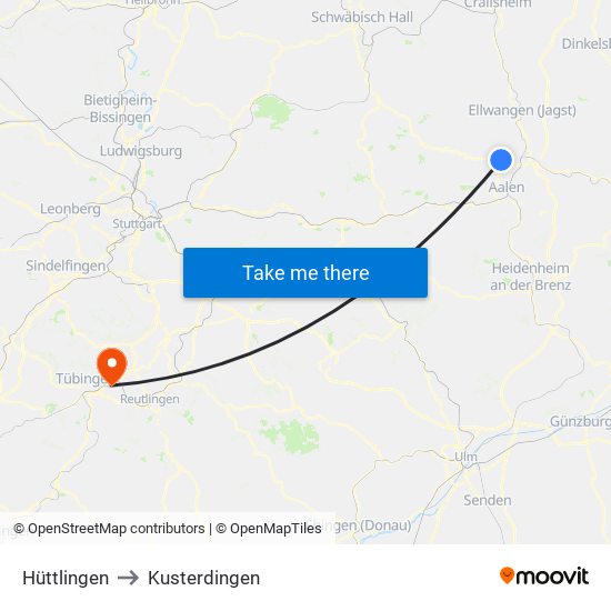 Hüttlingen to Kusterdingen map