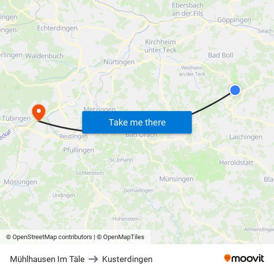 Mühlhausen Im Täle to Kusterdingen map