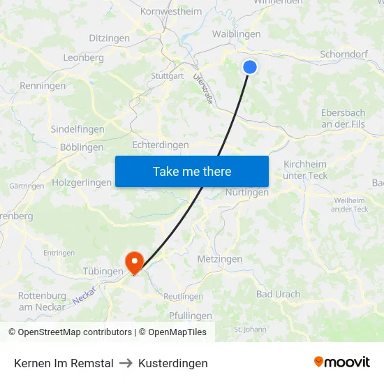 Kernen Im Remstal to Kusterdingen map