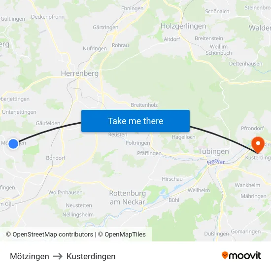 Mötzingen to Kusterdingen map