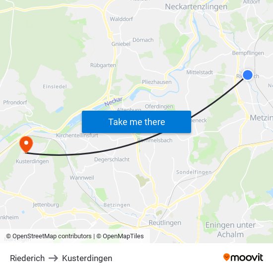 Riederich to Kusterdingen map
