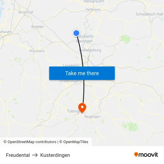 Freudental to Kusterdingen map