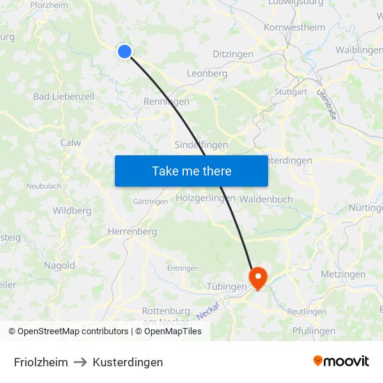 Friolzheim to Kusterdingen map