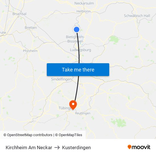 Kirchheim Am Neckar to Kusterdingen map