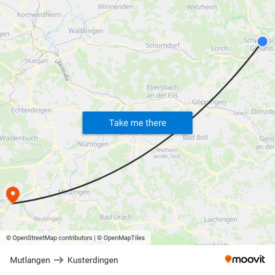 Mutlangen to Kusterdingen map