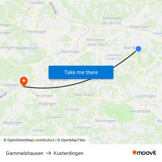 Gammelshausen to Kusterdingen map